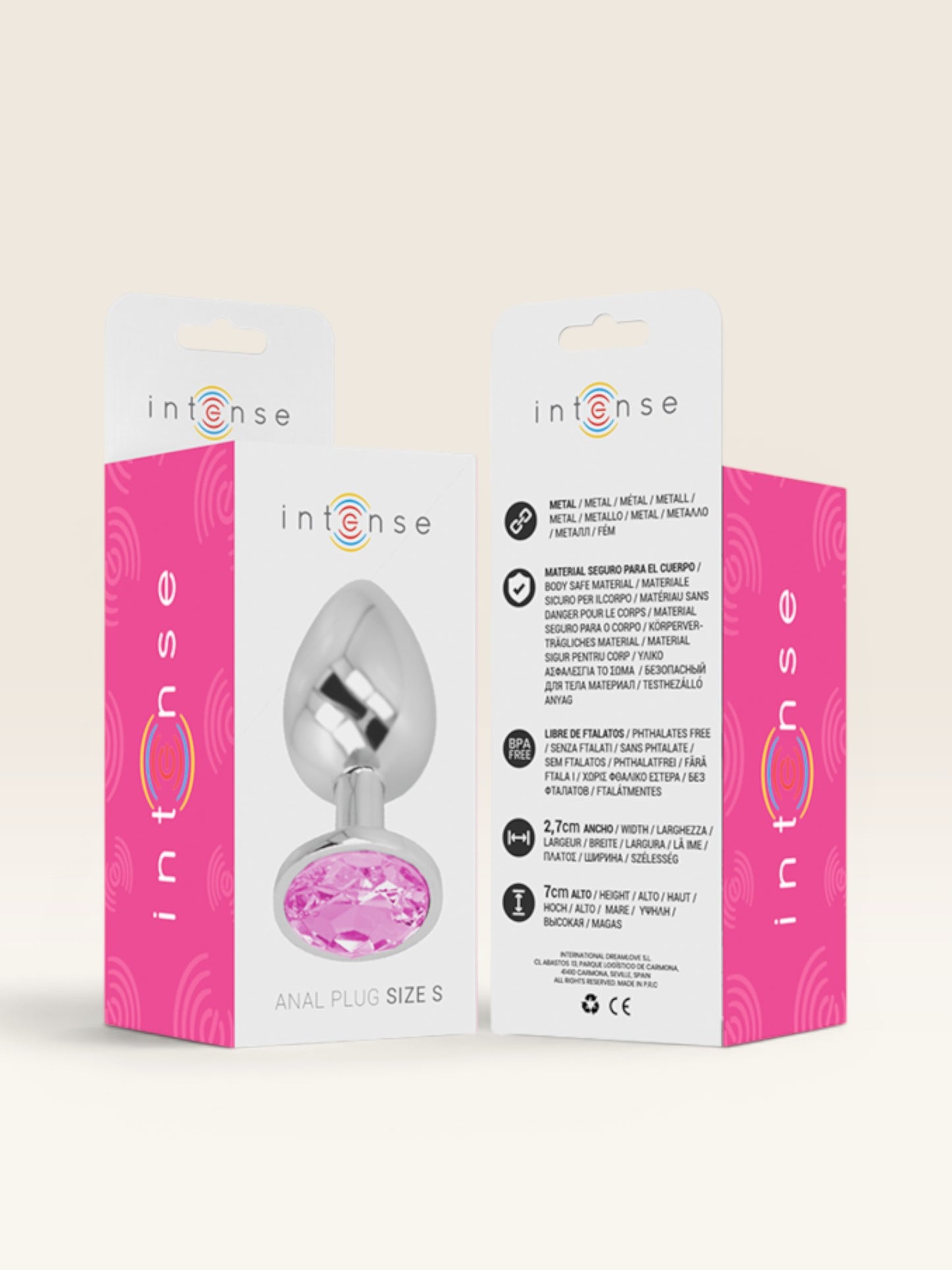 INTENSE - PLUG ANAL DE METAL DE ALUMÍNIO COM CRISTAL ROSA TAMANHO S