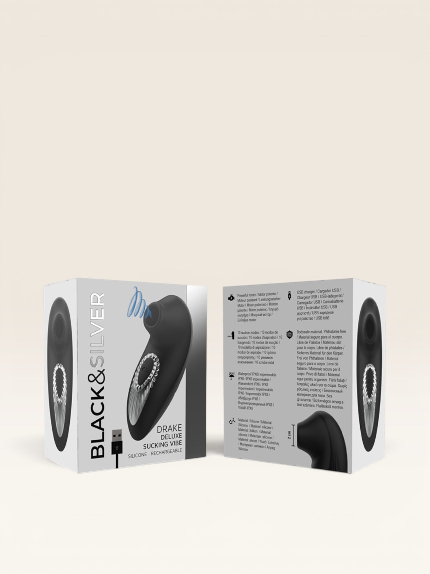 BLACK&SILVER - DRAKE DELUXE SUCKING VIBE SILICONE RECARREGÁVEL PRETO