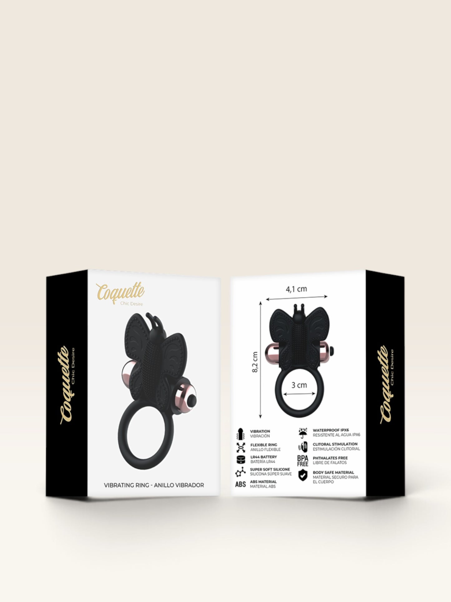 COQUETTE CHIC DESIRE - ANEL BORBOLETA COM VIBRADOR PRETO/ OURO