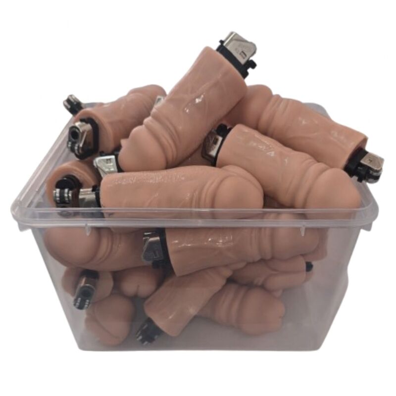 DIABLO PICANTE - POTE COM 30 ISQUEIROS EM FORMATO DE PÊNIS DE CARNE