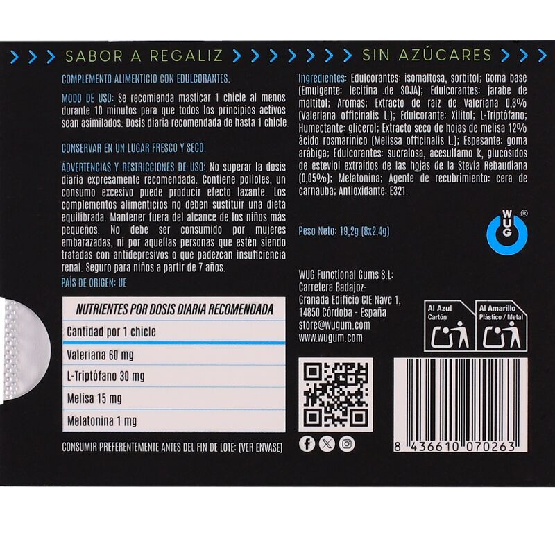 WUG Off - A goma de mascar funcional que ajuda você a relaxar e dormir melhor. Cartela com 8 pacotes.