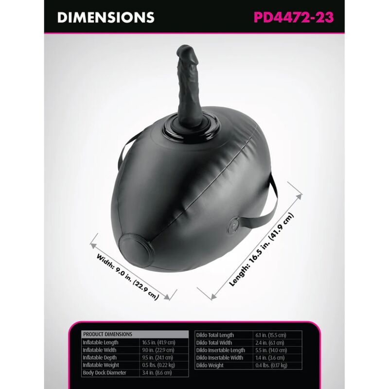 FETISH FANTASY SERIES - BODY DOCK BOLA DE AMOR INFLÁVEL COM DILDO PRETA 41,9 CM