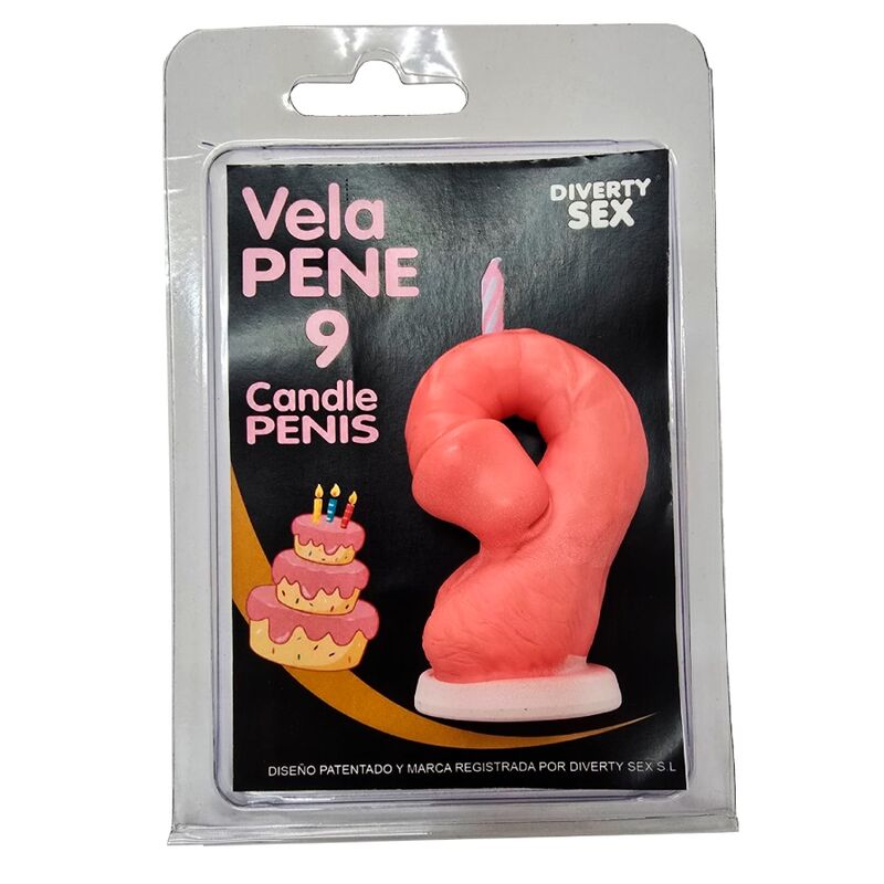 DIABLO PICANTE - VELA EM FORMATO DE PÊNIS COM O NÚMERO 9 NA COR ROSA
