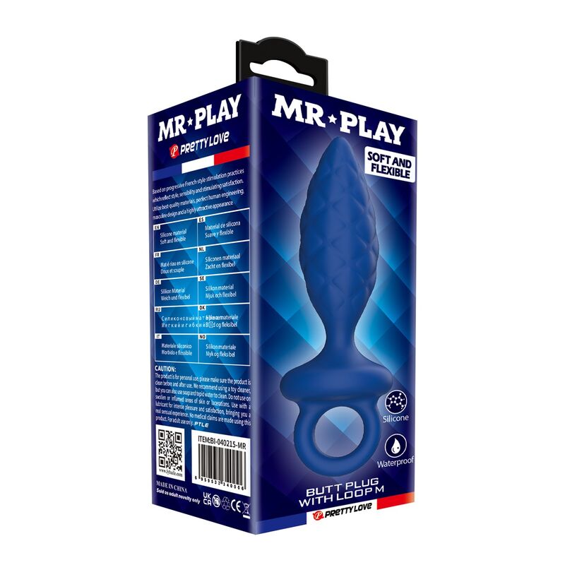 MR PLAY - PLUG ANAL TEXTURIZADO COM ANEL AZUL M