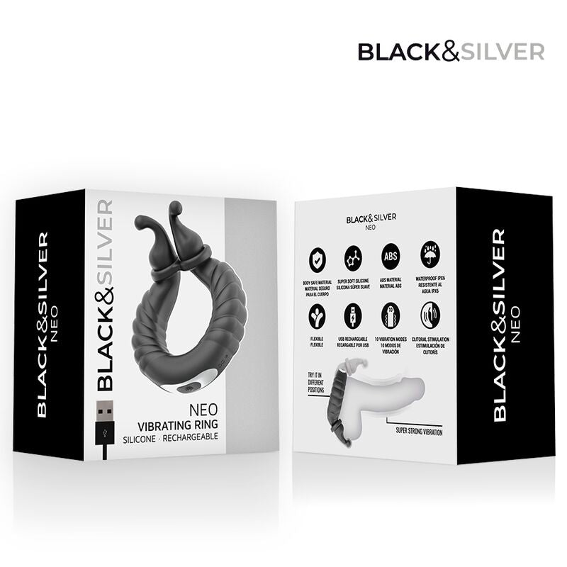 BLACK & SILVER - ANEL VIBRATÓRIO RECARREGÁVEL PARA CASAIS NEO BLACK & SILVER