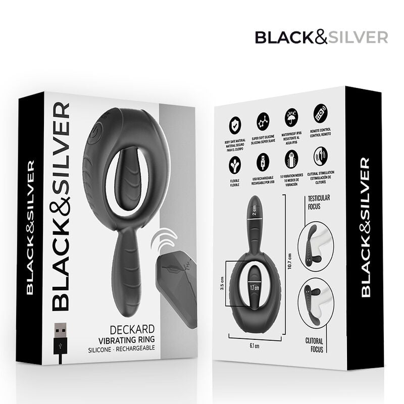 BLACK & SILVER - ANEL VIBRATÓRIO RECARREGÁVEL DECKARD COM CONTROLE REMOTO BLACK & SILVER