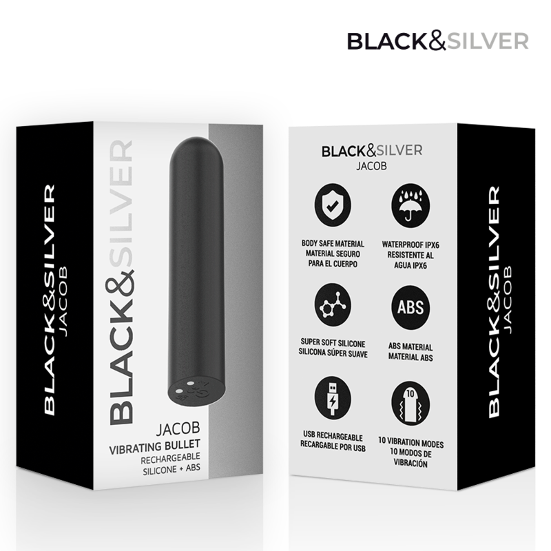 BLACK & SILVER - JACOB VIBRATÓRIO BULLET RECARREGÁVEL POR USB PRETO