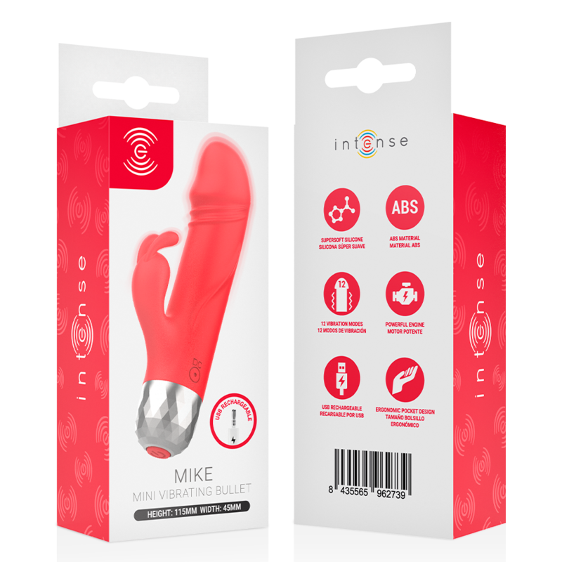INTENSE - MIKE MINI VIBRADOR COELHO RECARREGÁVEL USB VERMELHO