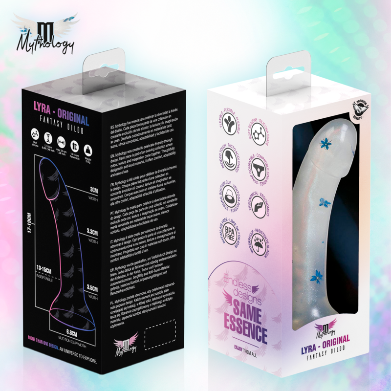 MYTHOLOGY - LYRA 4 DILDO DE SILICONE 17 CM Ø 3,6 CM FLORES TRANSPARENTES