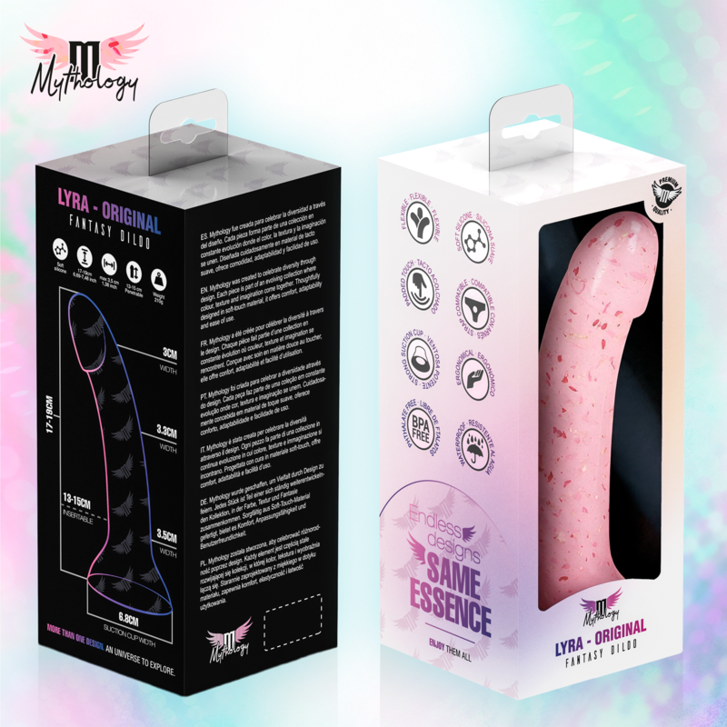 MYTHOLOGY - LYRA 9 DILDO DE SILICONE 17 CM Ø 3,6 CM TRANSPARENTE ROSA VERMELHO COM PINTAS
