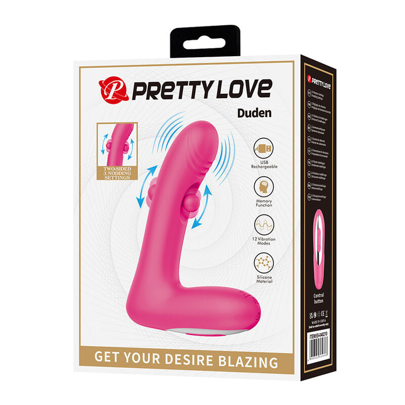 PRETTY LOVE - DUDEN VIBRADOR DE SILICONE RECARREGÁVEL COM 12 MODOS DE VIBRAÇÃO E 3 MODOS DE BALANÇO, ROSA.