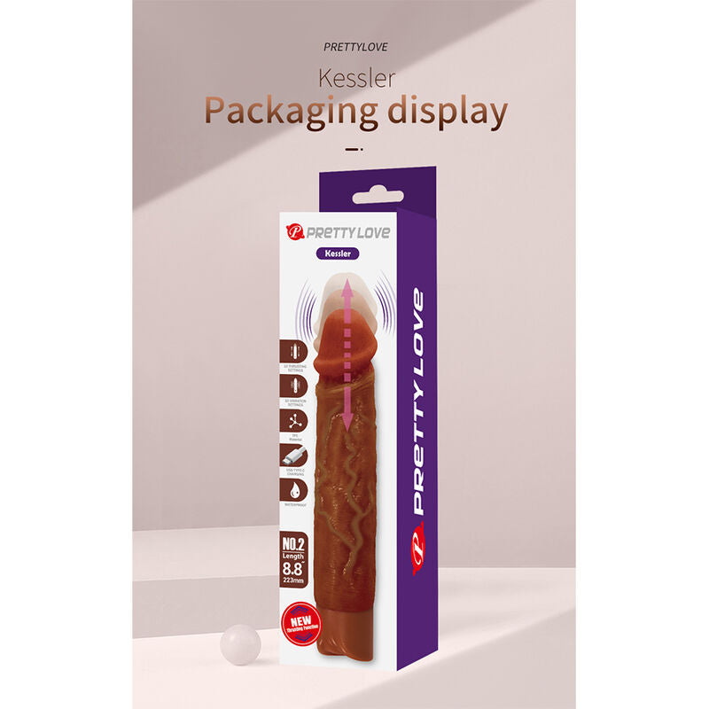 PRETTY LOVE - KESSLER VIBRADOR REALISTA COM 10 MODOS DE VIBRAÇÃO E 10 INTENSIDADES, 22 CM, MARROM