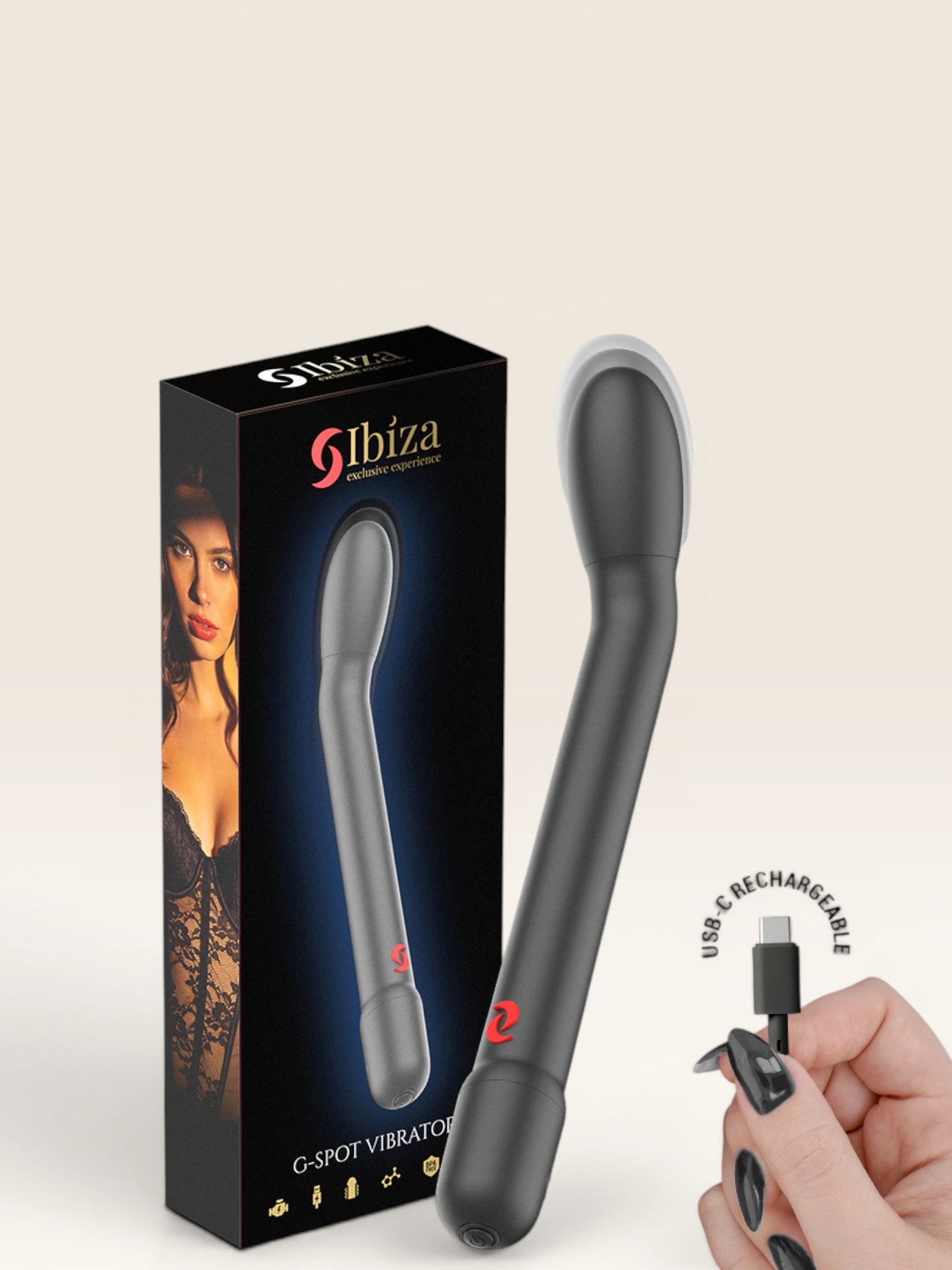 IBIZA - VIBRADOR DE PONTO G PRETO COM VIBRAÇÃO