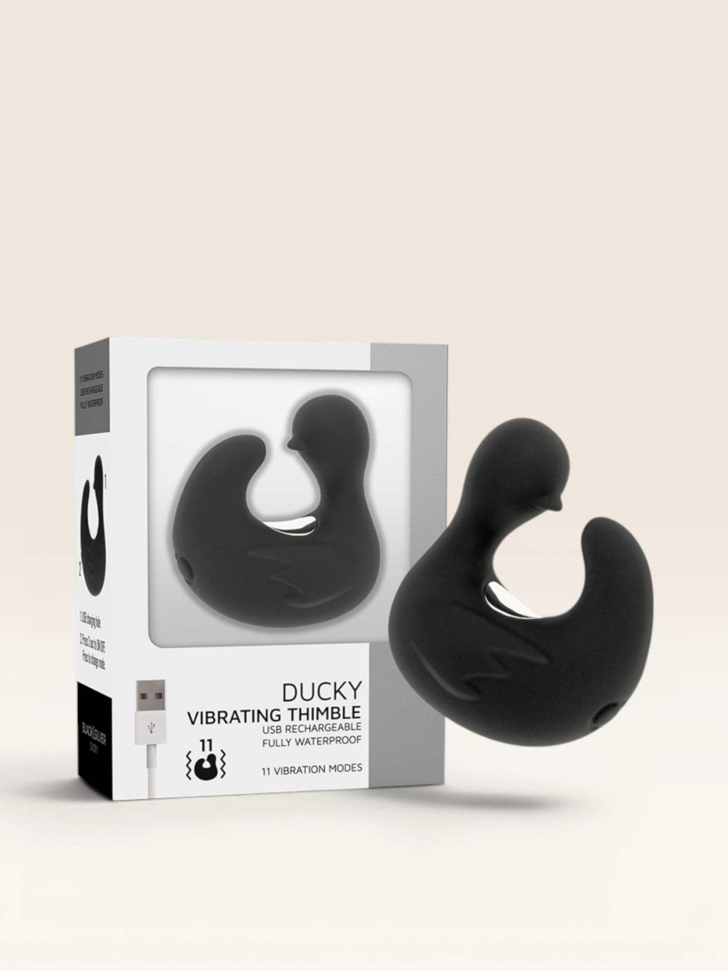 BLACK&SILVER - DEDAL DE PATO ESTIMULANTE DE SILICONE RECARREGÁVEL DUCKYMANIA