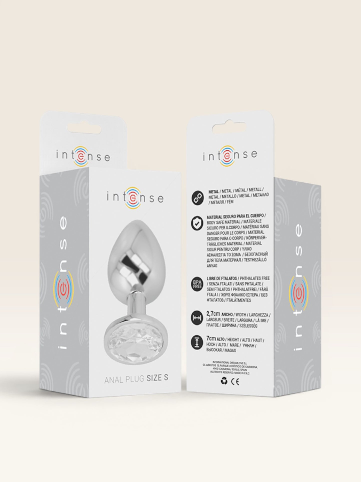 INTENSE - PLUG ANAL DE METAL DE ALUMÍNIO COM CRISTAL PRATA TAMANHO S