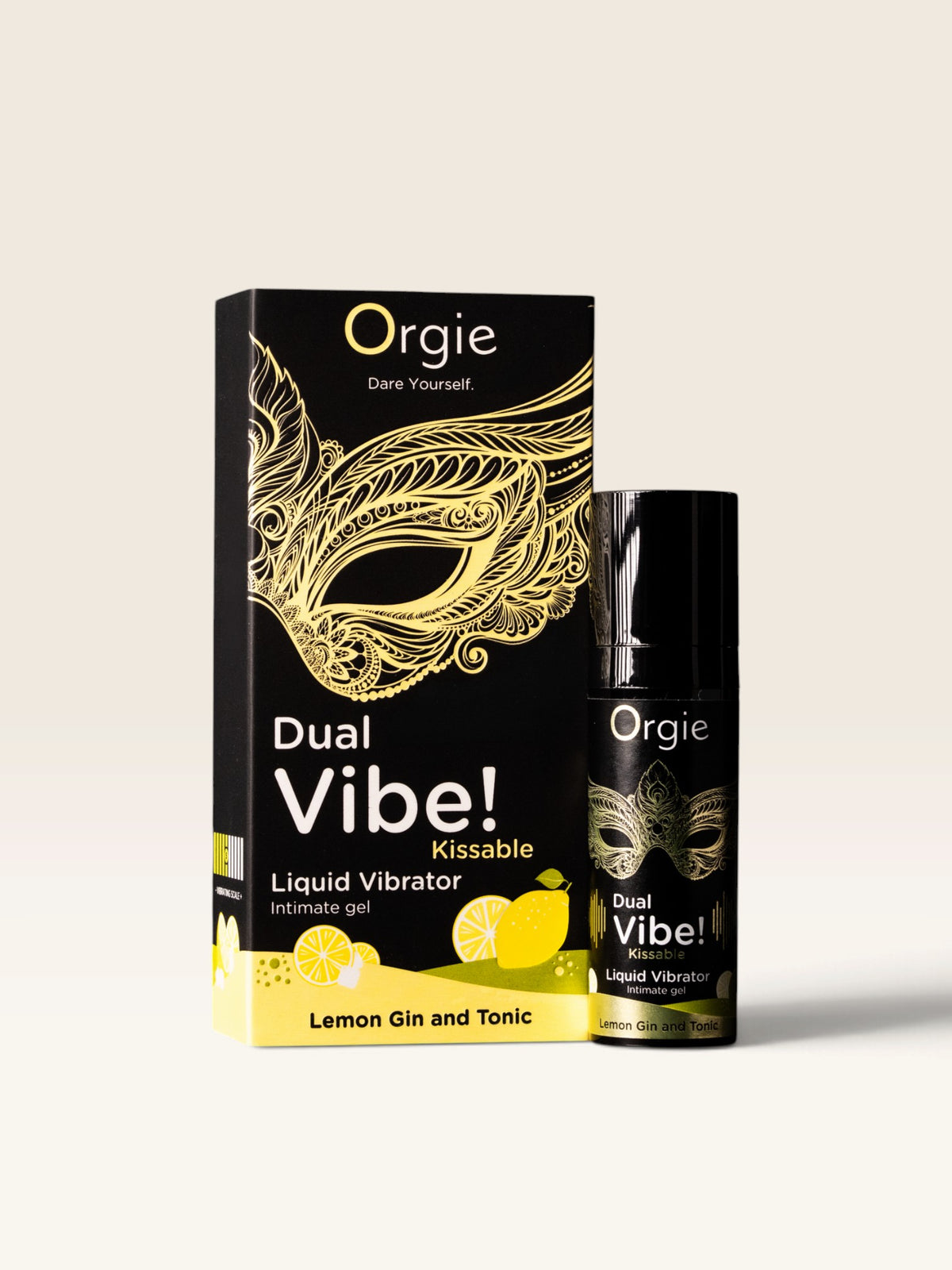 ORGIE - DUAL VIBE! VIBRADOR LÍQUIDO BEIJÁVEL COM SABOR DE LIMÃO, GIN TÔNICA 15 ML