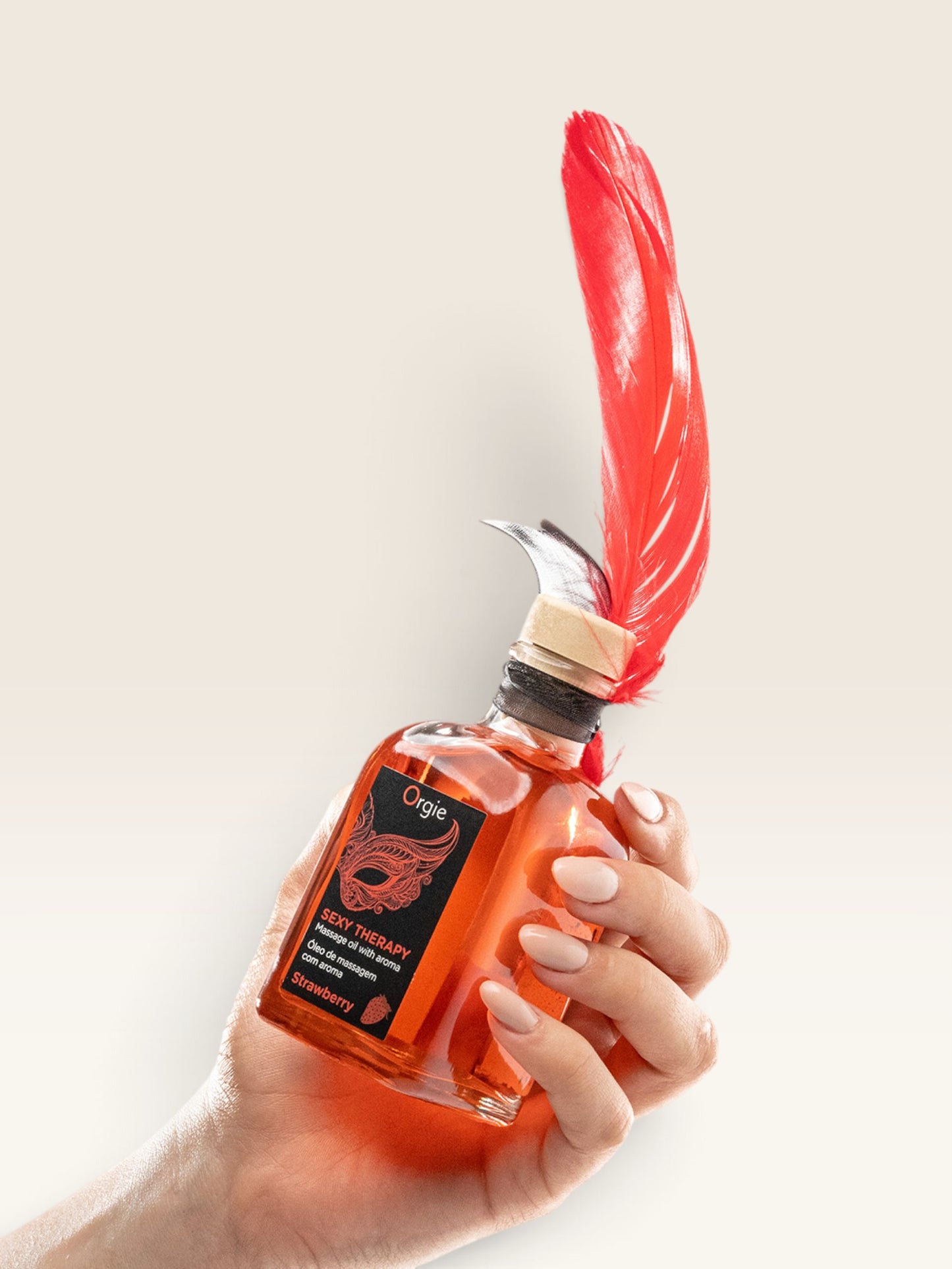 Orgie Sexy Therapy | Kit Óleo de Massagem Beijável Morango com Pena
