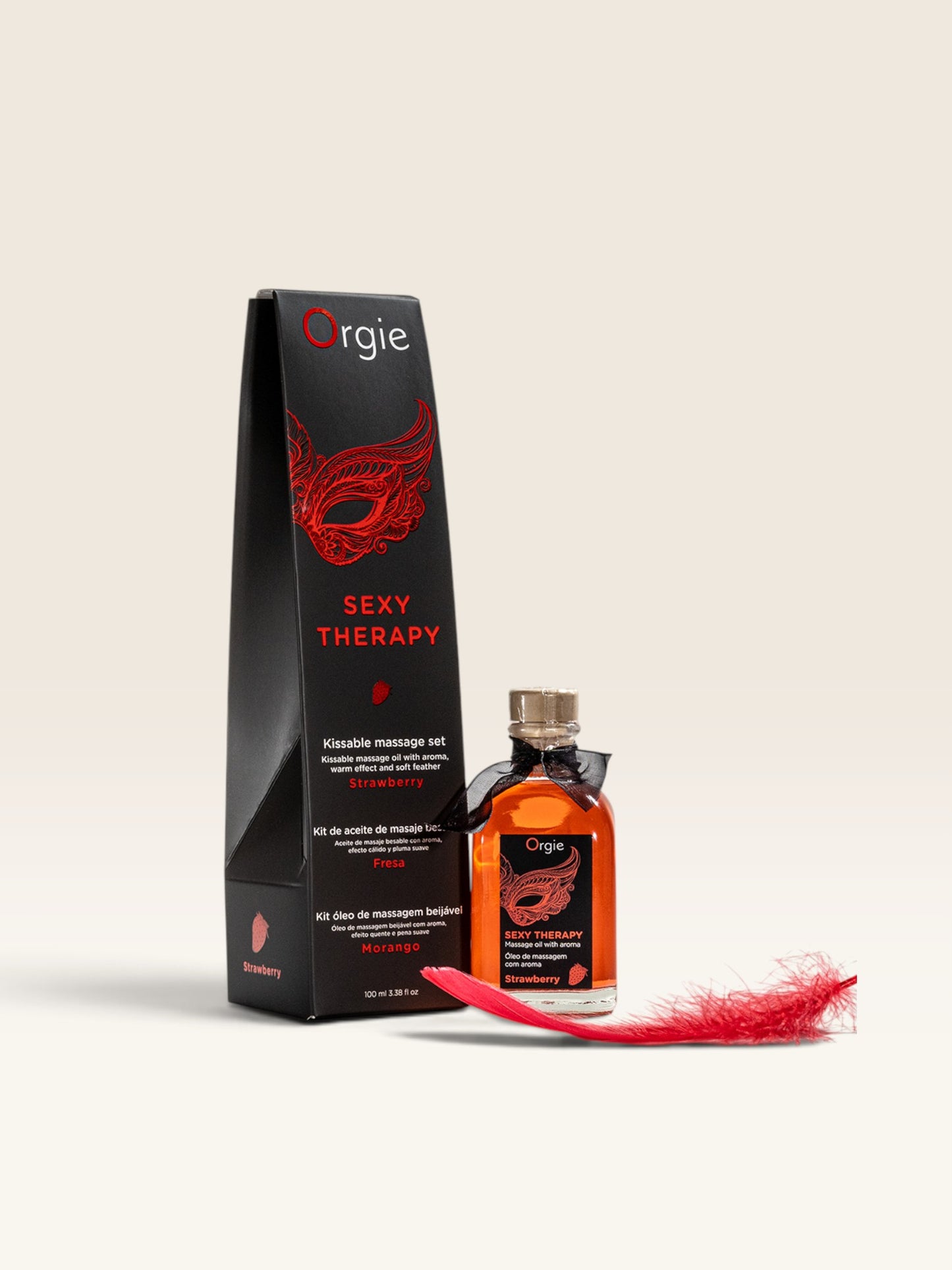 Orgie Sexy Therapy | Kit Óleo de Massagem Beijável Morango com Pena