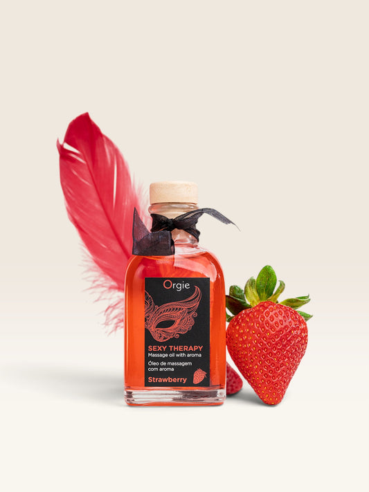 Orgie Sexy Therapy | Kit Óleo de Massagem Beijável Morango com Pena