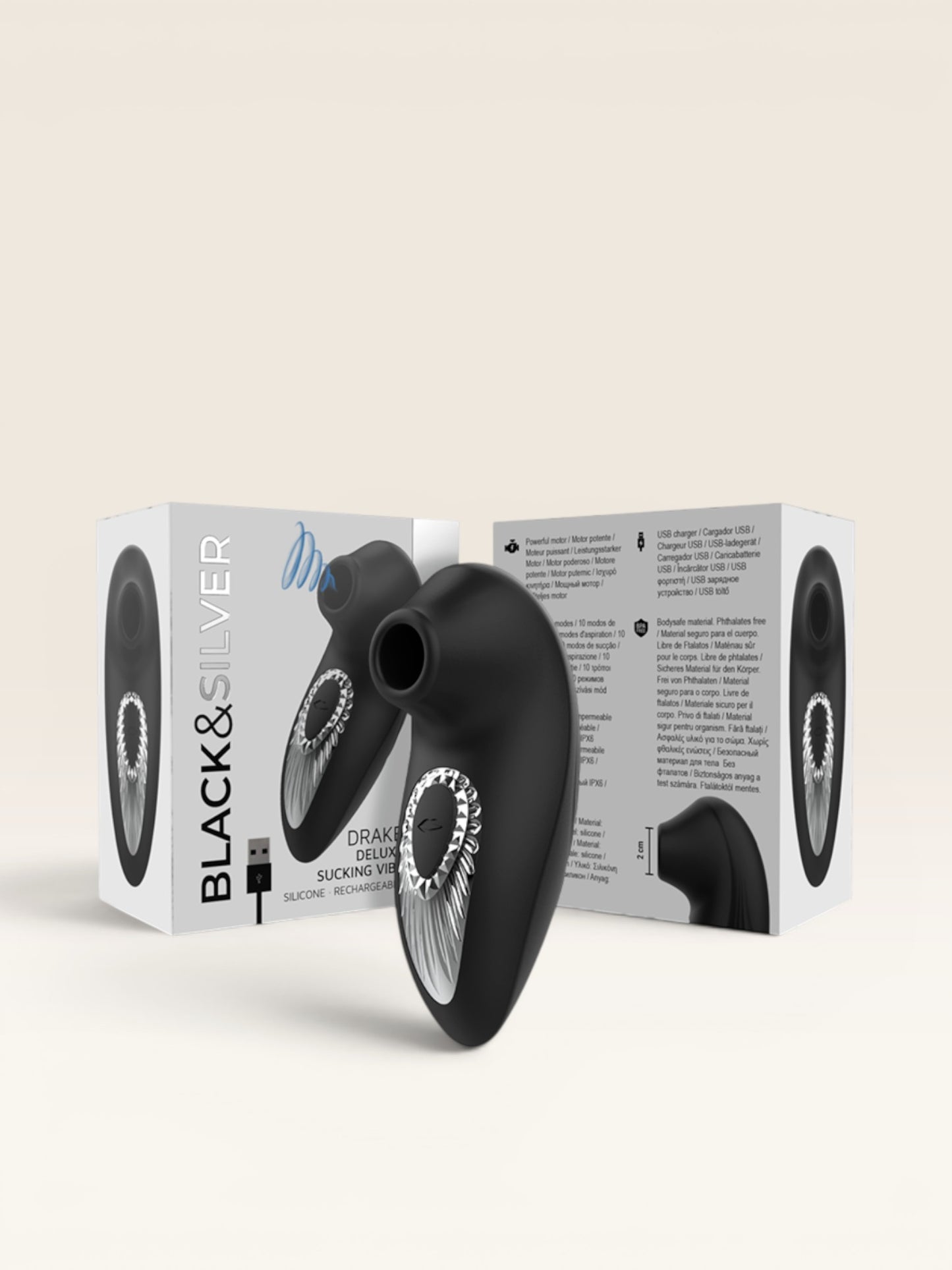 BLACK&SILVER - DRAKE DELUXE SUCKING VIBE SILICONE RECARREGÁVEL PRETO