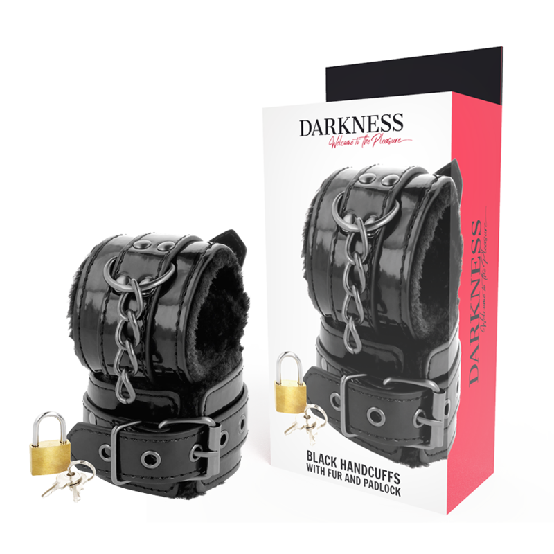 Darkness — Algemas de Couro Ajustáveis, Pretas com Cadeado