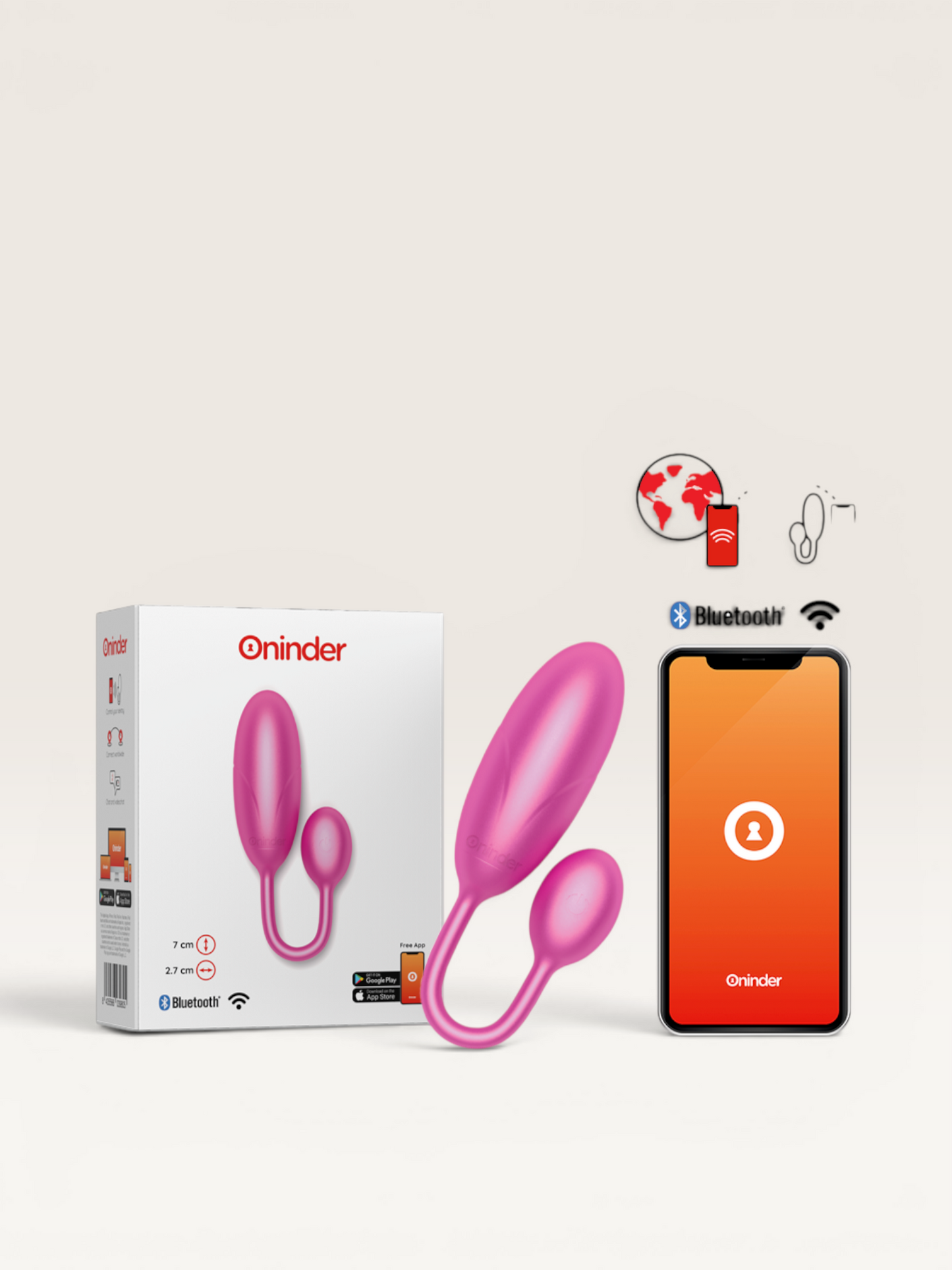 ONINDER - OVO VIBRATÓRIO DENVER ROSA 7 X 2,7 CM APLICATIVO GRATUITO