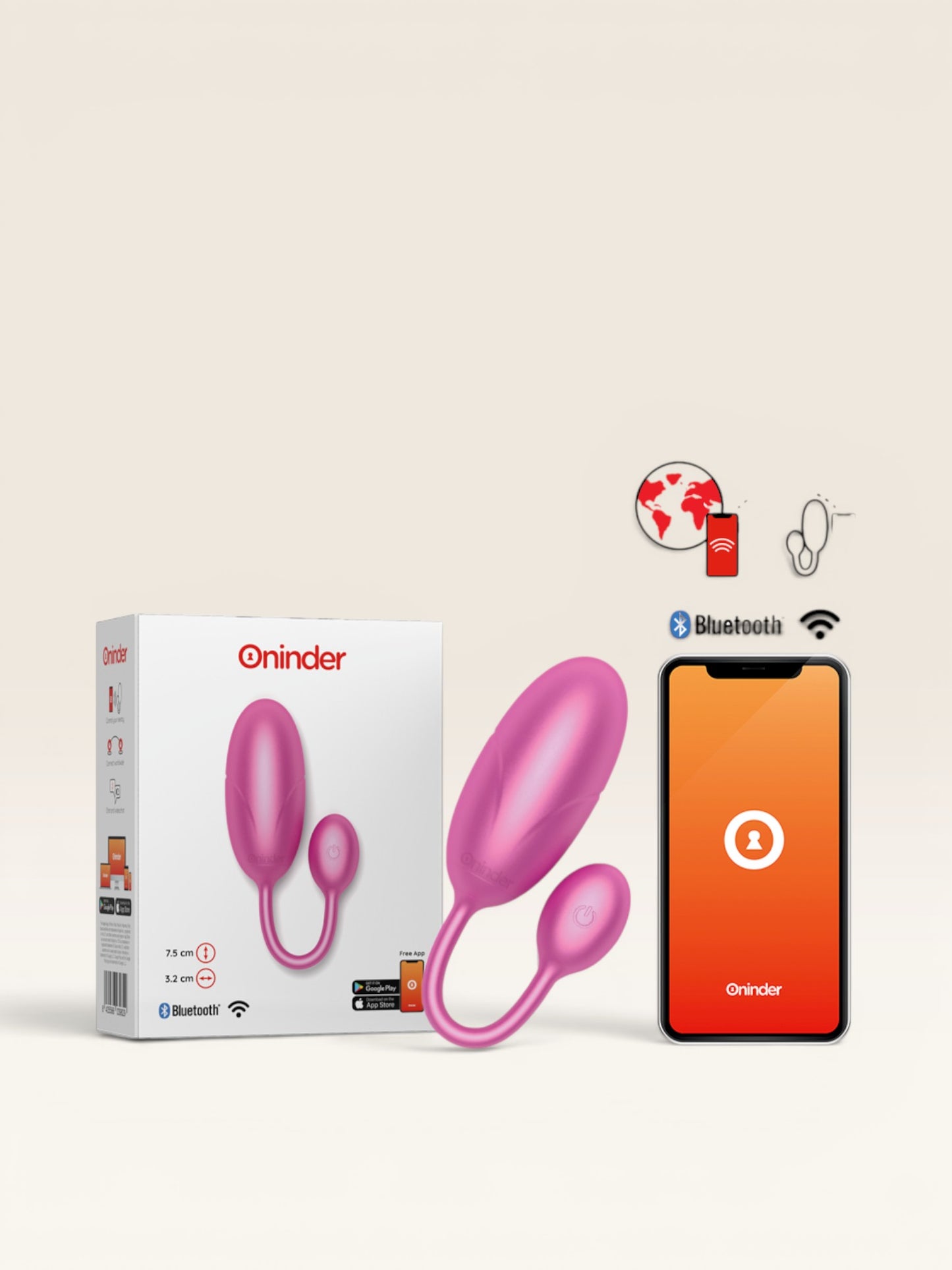ONINDER - OVO VIBRANTE TÓQUIO ROSA 7,5 X 3,2 CM APLICATIVO GRATUITO