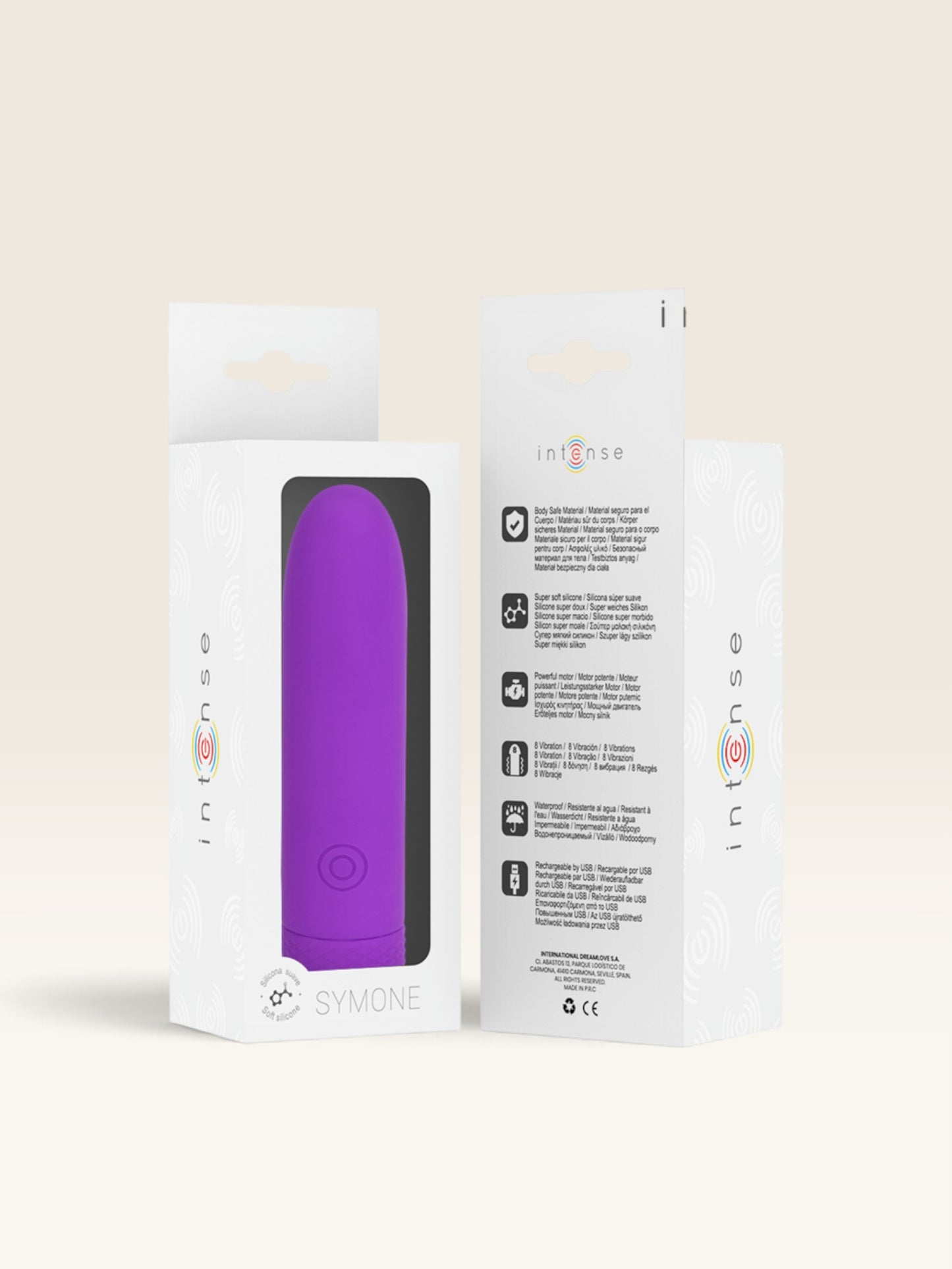 INTENSE - SYMONE  USB RECARREGÁVEL VIBRATÓRIA BULLET 8 VIBRAÇÕES ROXO 10 X 2,2 CM