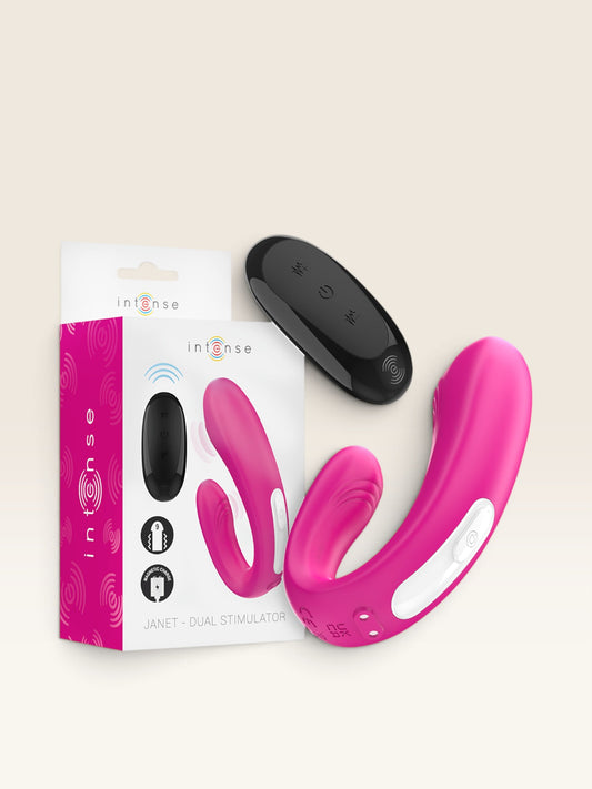 INTENSE - JANET DUAL ESTIMULADOR EM U E VIBRADOR COM CONTROLE REMOTO ROSA