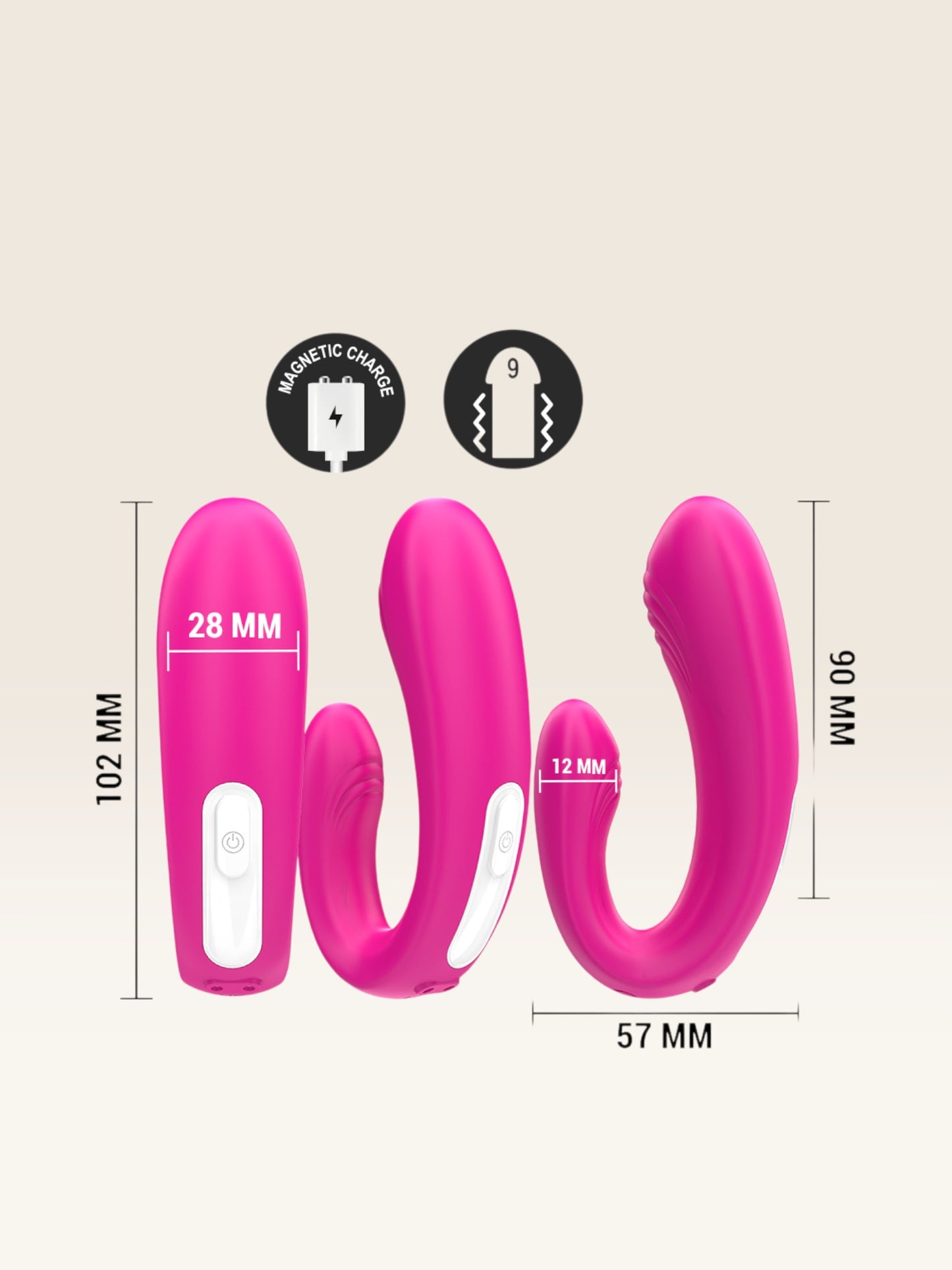 INTENSE - JANET DUAL ESTIMULADOR EM U E VIBRADOR COM CONTROLE REMOTO ROSA