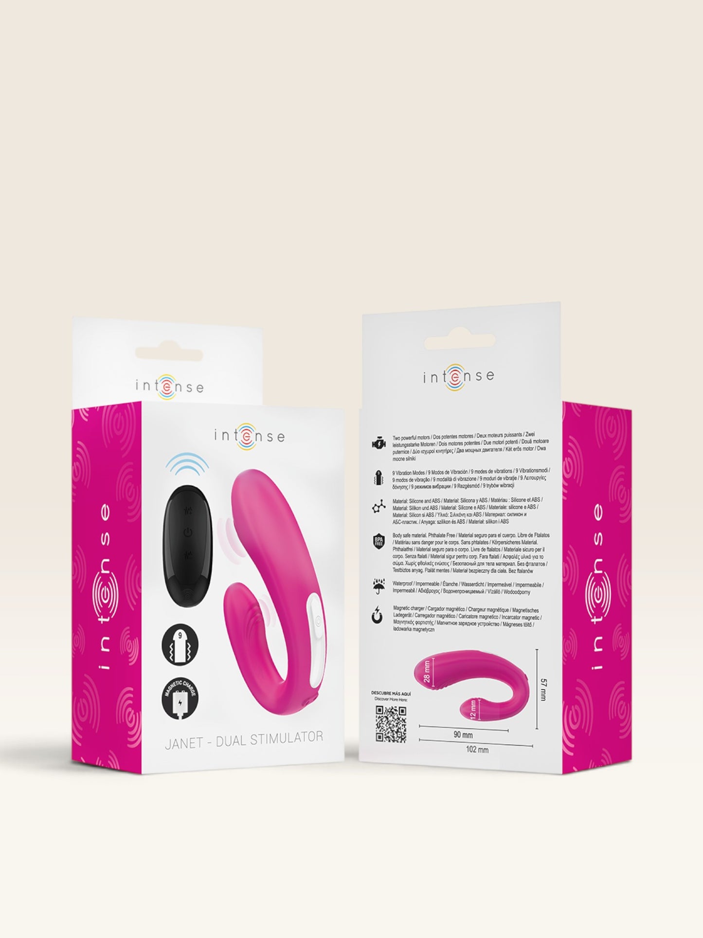 INTENSE - JANET DUAL ESTIMULADOR EM U E VIBRADOR COM CONTROLE REMOTO ROSA