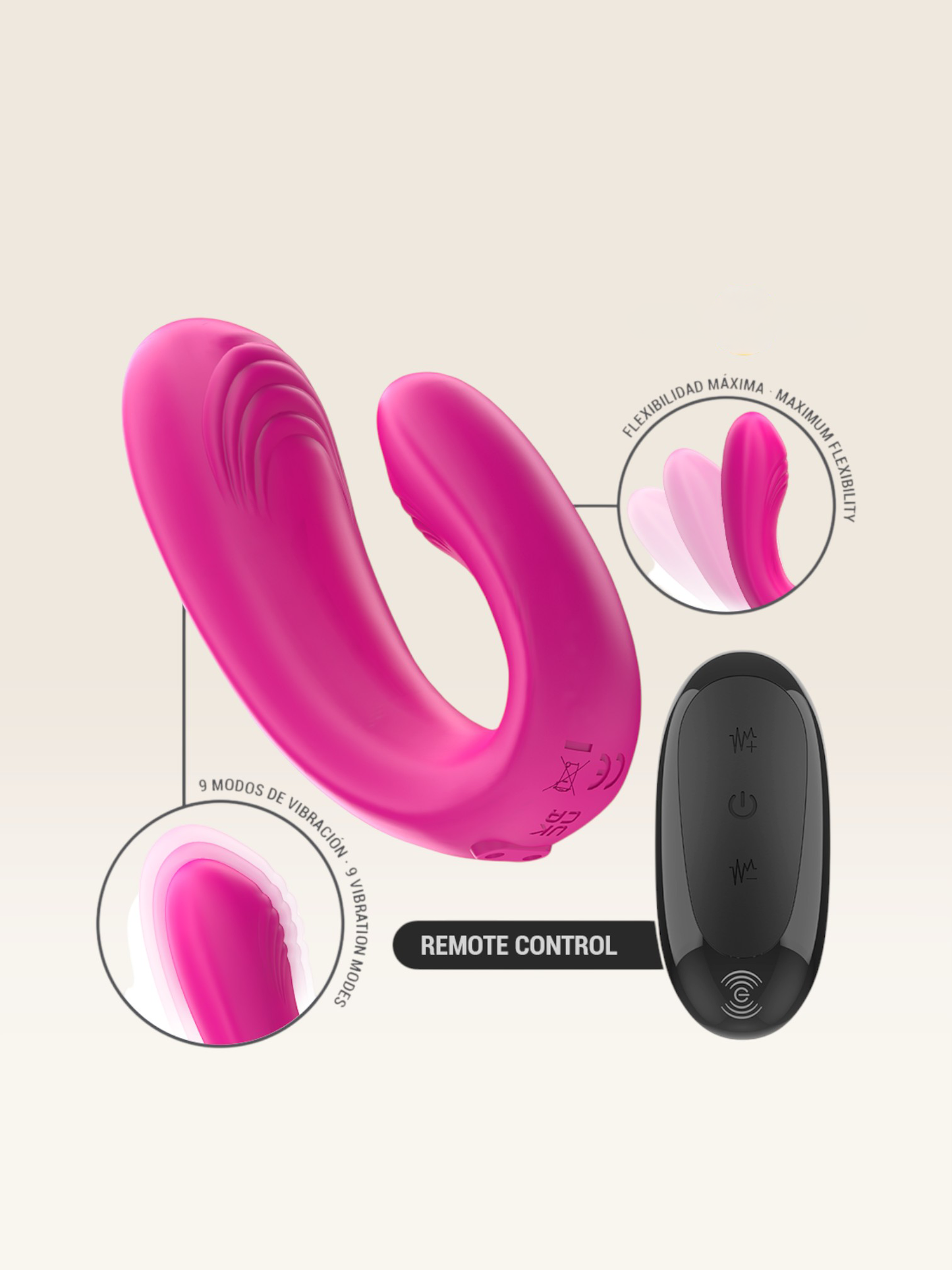 INTENSE - JANET DUAL ESTIMULADOR EM U E VIBRADOR COM CONTROLE REMOTO ROSA