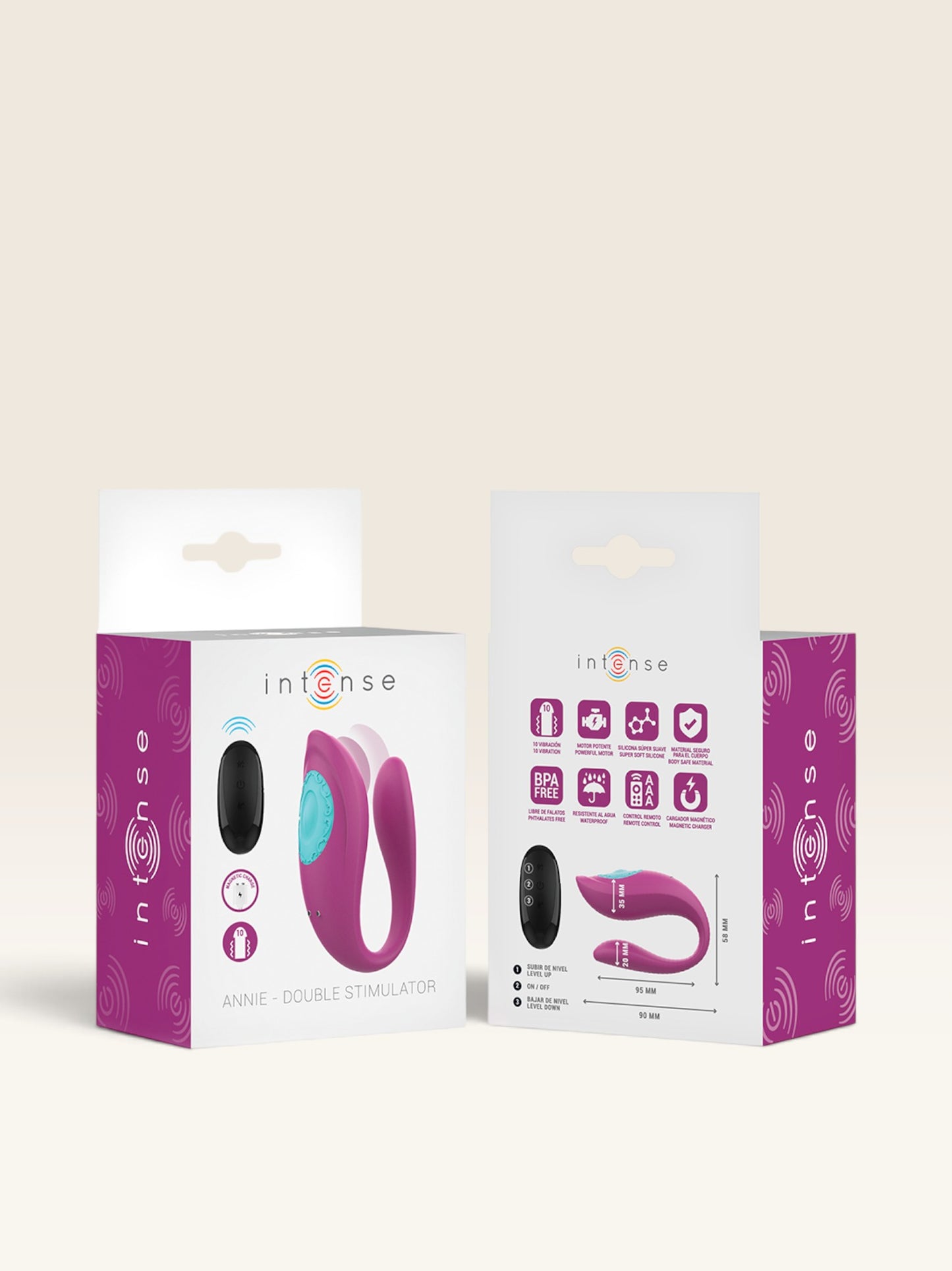 INTENSE - ANNIE VIBRADOR E ESTIMULADOR EM FORMA DE U ROXO CONTROLE REMOTO