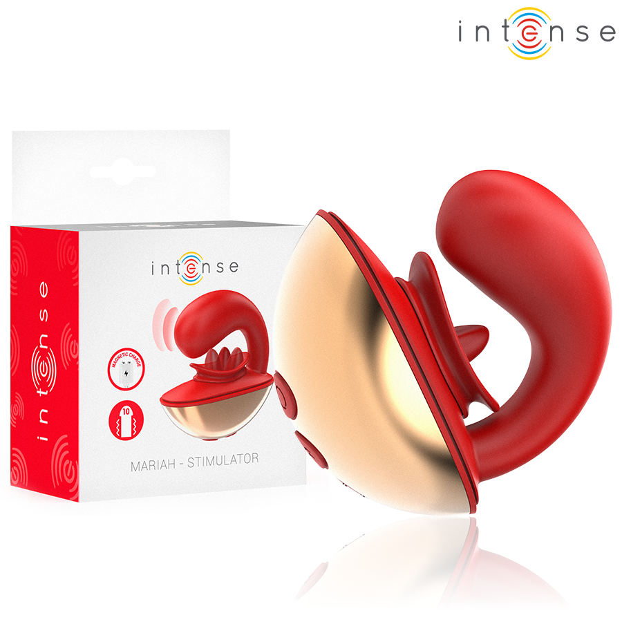 INTENSE - VIBRADOR E ESTIMULADOR MARIAH EM FORMATO U 10 VIBRAÇÕES VERMELHO