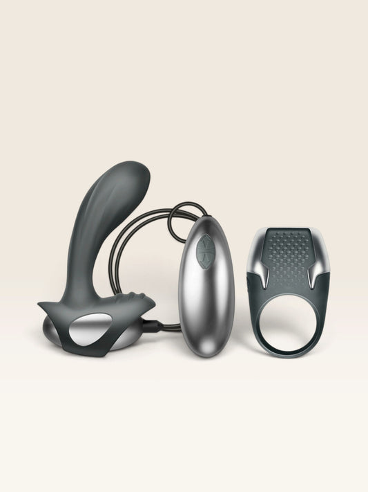 CLIMAXIMUM - KIT EXCITE ANEL PARA PÉNIS + MASSAGEADOR DE PRÓSTATA COM FIO
