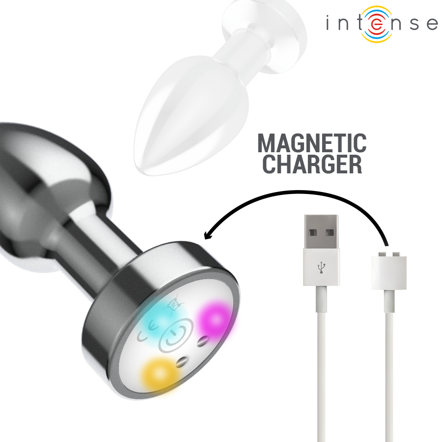 INTENSE - PLUG ANAL DE METAL VIBRANTE COM LUZES LED E CONTROLE REMOTO - TAMANHO M