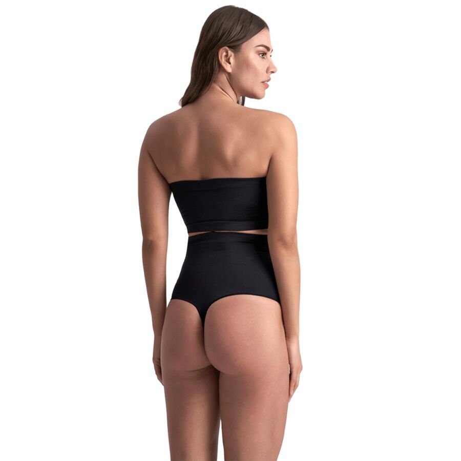 BYE-BRA - CALCINHA FIO DENTAL DE CINTURA ALTA SEM COSTURA COM TOQUE SUAVE, PRETA, TAMANHO XXL