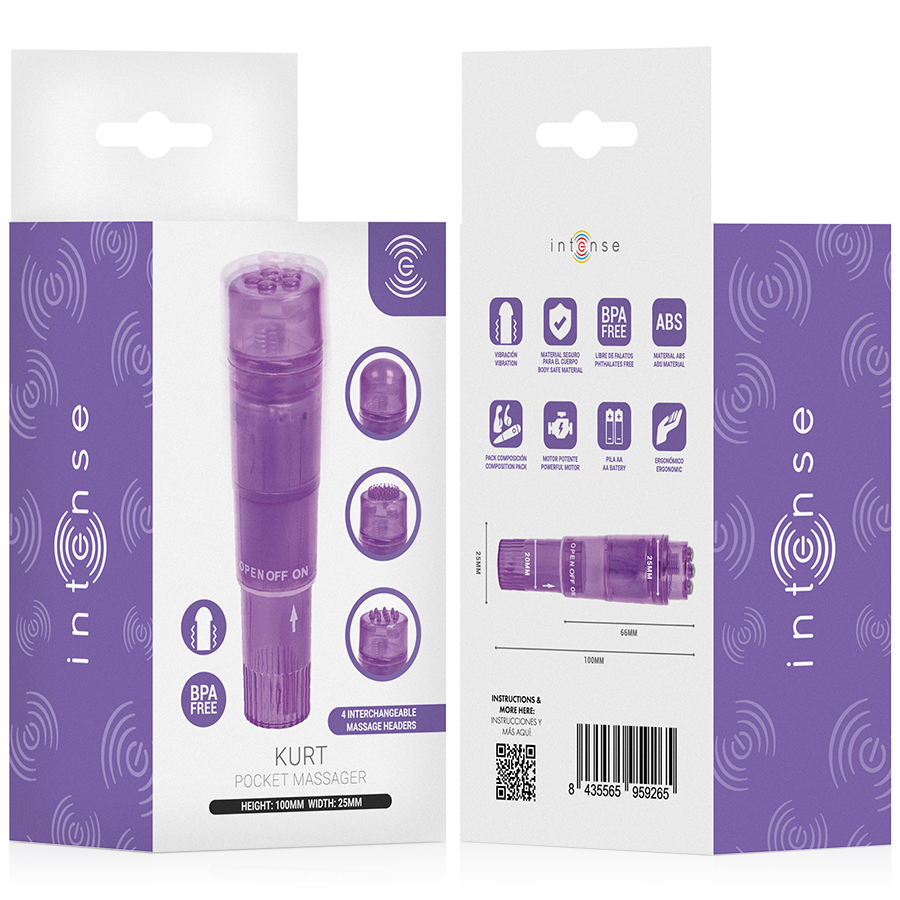 INTENSE - MINI MASSAGEADOR KURT COM 4 CABEÇAS INTERCAMBIÁVEIS ROXO