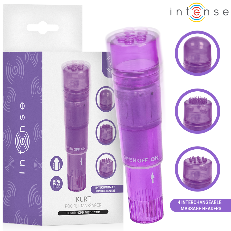 INTENSE - MINI MASSAGEADOR KURT COM 4 CABEÇAS INTERCAMBIÁVEIS ROXO