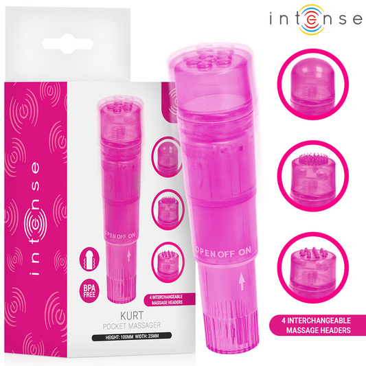 INTENSE - MINI MASSAGEADOR KURT COM 4 CABEÇAS INTERCAMBIÁVEIS ROSA