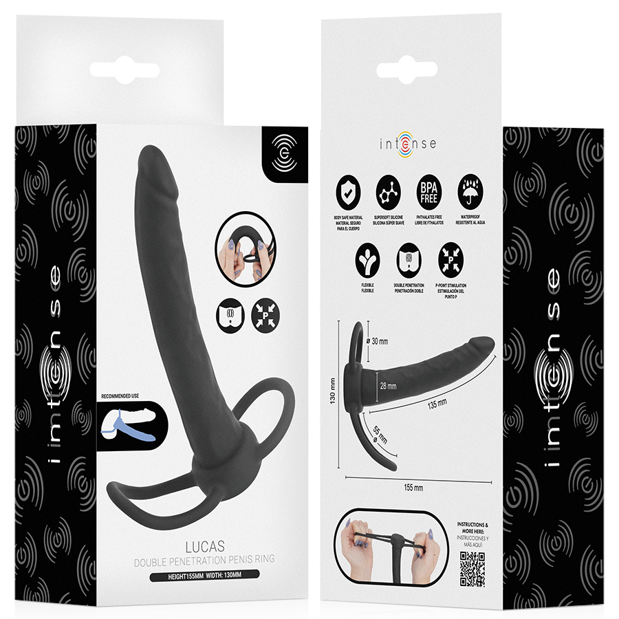INTENSE - LUCAS DILDO ANAL COM ANEL DE SILICONE PARA PÊNIS E TESTÍCULOS