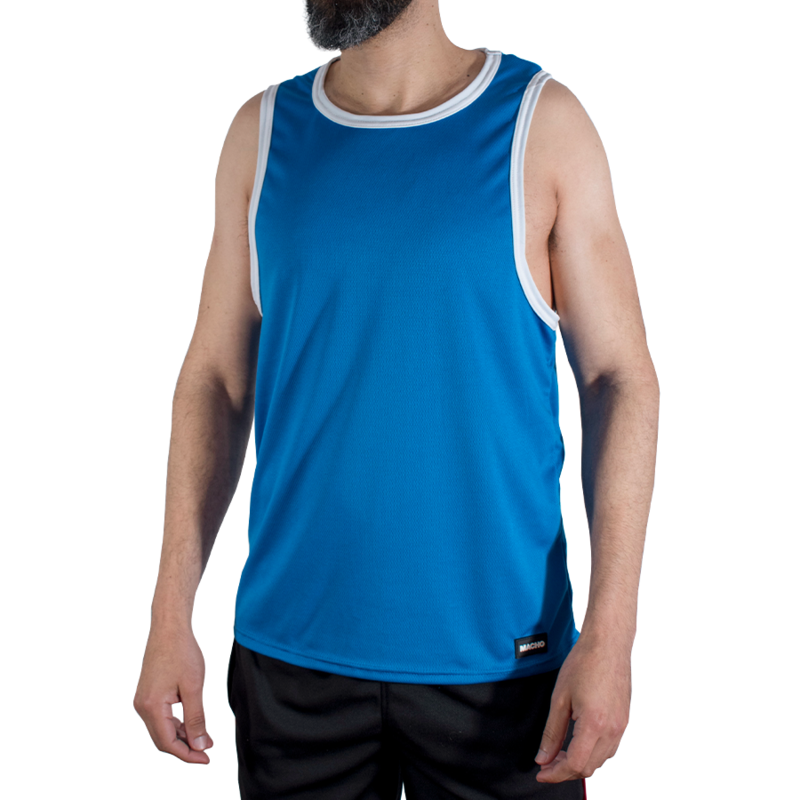 MACHO - CMV002 CAMISETA AZUL DE GINÁSTICA TAMANHO L/XL