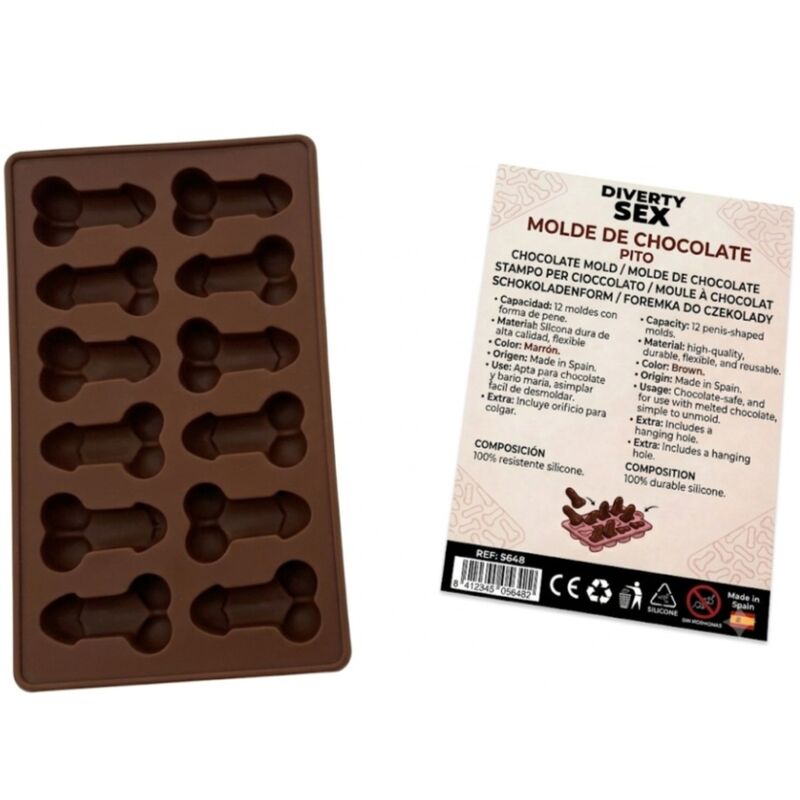 DIABLO PICANTE - FORMA DE CHOCOLATE COM 12 PÊNIS DE SILICONE PARA PENDURAR VERMELHO