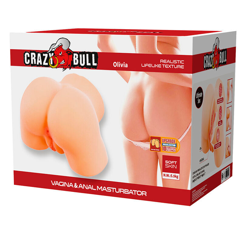 CRAZY BULL - OLIVIA MASTURBADOR VIBRATÓRIO DUPLO VAGINAL E ANAL CARNE