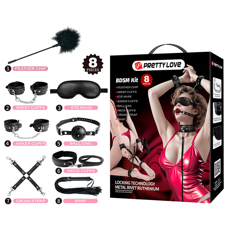 PRETTY LOVE - KIT BDSM DE 8 PEÇAS PRETO