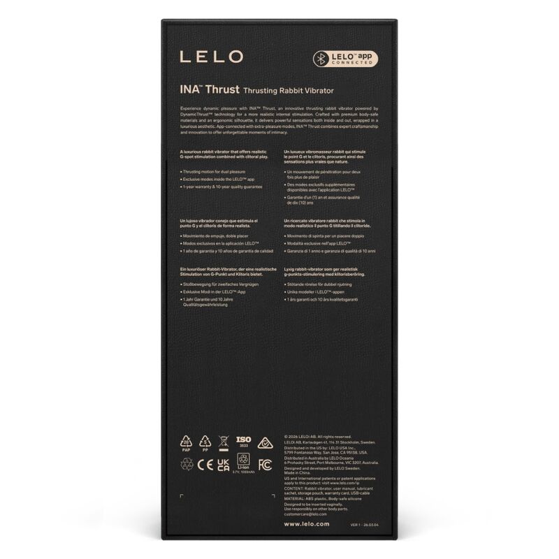 LELO - INA THRUST RABBIT VIBRADOR DE EMPURRAÇÃO PRETO
