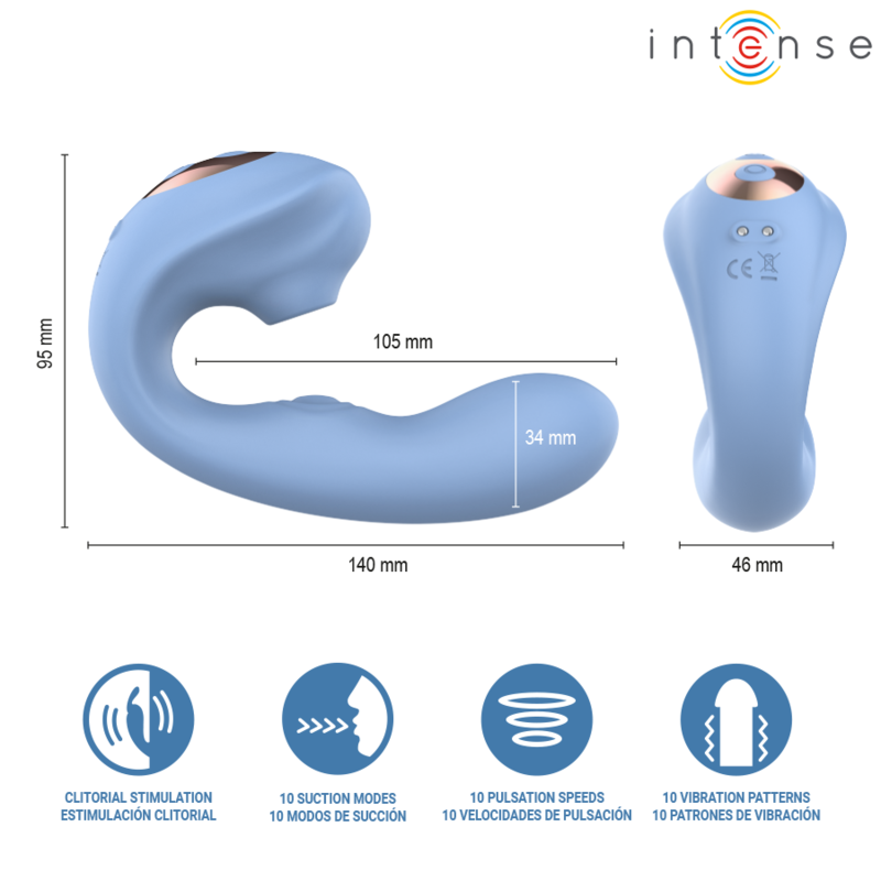 INTENSE - GINA - ESTIMULADOR CLITORIAL MULTIFUNCIONAL AZUL