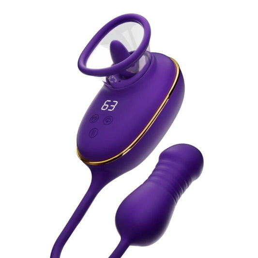 SHE.E.O - APARELHO DE SUCÇÃO CLITORIANA COM EFEITO DE LAMBIDA E ESTIMULADOR ANAL ROXO