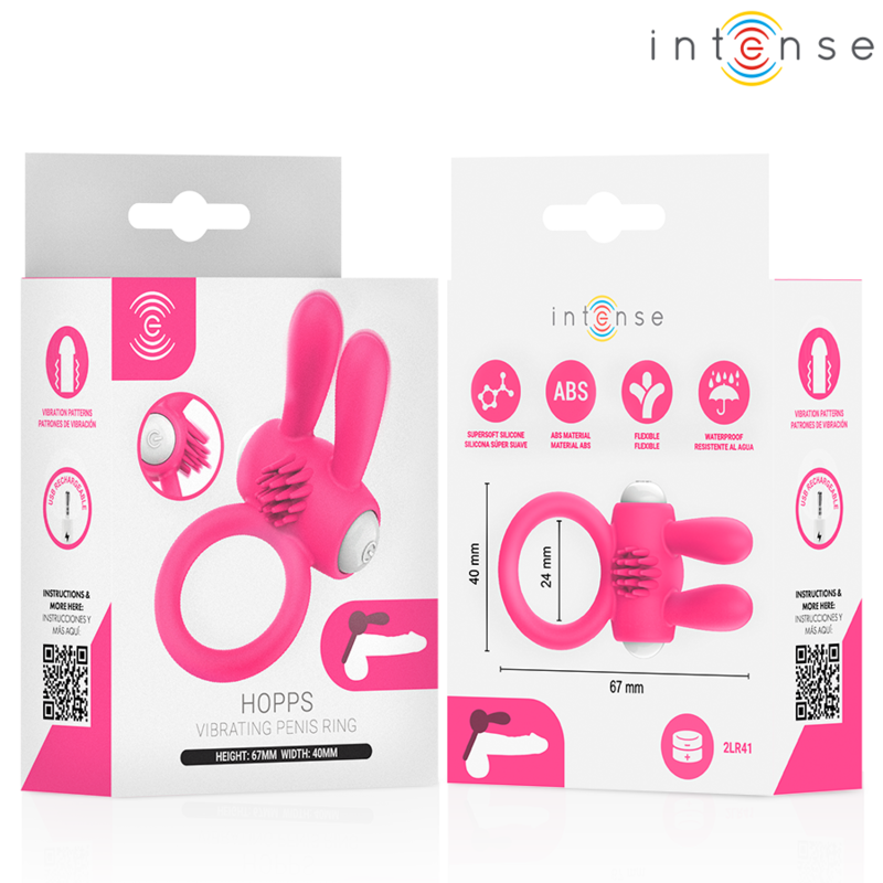 INTENSE - ANEL PENIANO VIBRATÓRIO HOPPS COM ESTIMULAÇÃO CLITÓRICA ROSA
