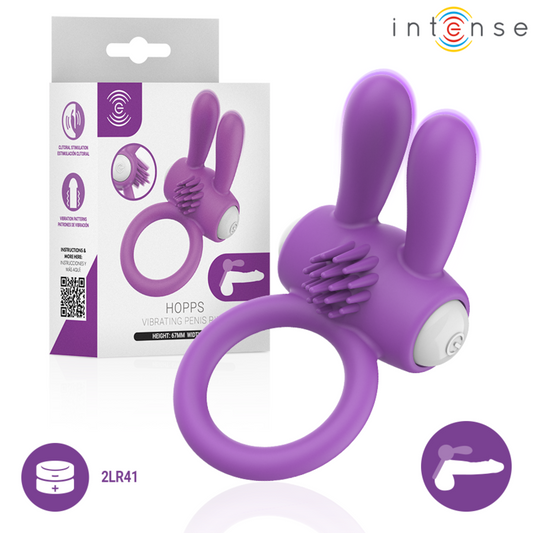 INTENSE - ANEL PENIANO VIBRATÓRIO HOPPS COM ESTIMULAÇÃO CLITÓRICA ROXO